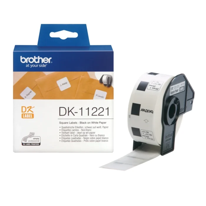 Brother-DK-11221-1 BROTHER เทปกระดาษต่อเนื่องพื้นขาว ขนาด 23 มม. DK-11221 (ฉลากแบบไดคัท)