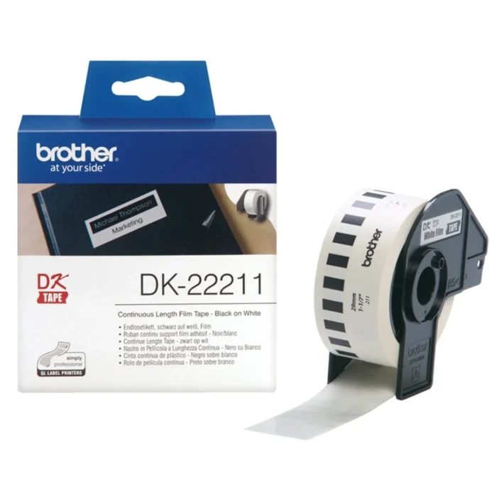 Brother-DK-22211-1 BROTHER เทปกระดาษต่อเนื่องพื้นขาว ขนาด 29 มม. DK-22211 (ชนิดม้วน)