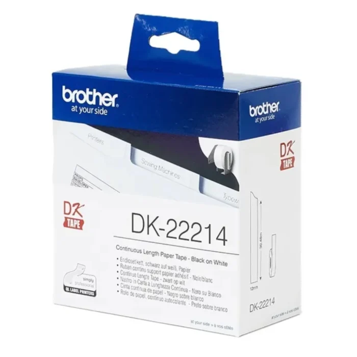 Brother-DK-22214-2 BROTHER เทปกระดาษต่อเนื่องพื้นขาว ขนาด 12 มม. DK-22214 (ชนิดม้วน)