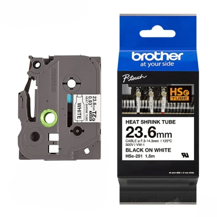 Brother-HSE-251-1 BROTHER เทปพิมพ์อักษรสีดำ พื้นขาว ขนาด 23.6 มม. HSE-251 (เทปแบบท่อหด)