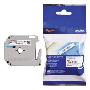 BROTHER เทปพิมพ์อักษรสีดำ พื้นขาว ขนาด 12 มม. M-K231