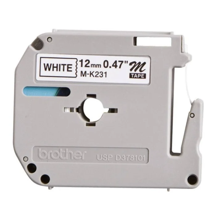 BROTHER เทปพิมพ์อักษรสีดำ พื้นขาว ขนาด 12 มม. M-K231