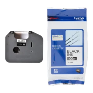 BROTHER เทปผ้าหมึกพิมพ์ติดปลอกสายไฟ พื้นดำ ขนาด 12 มม. TR-100BK