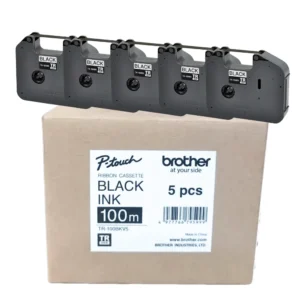 BROTHER เทปผ้าหมึกพิมพ์ติดปลอกสายไฟ พื้นดำ ขนาด 12 มม. TR-100BKV5 (ชุด 5 อัน)