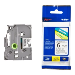 BROTHER เทปพิมพ์อักษรสีดำ พื้นขาว ขนาด 6 มม. TZE-211