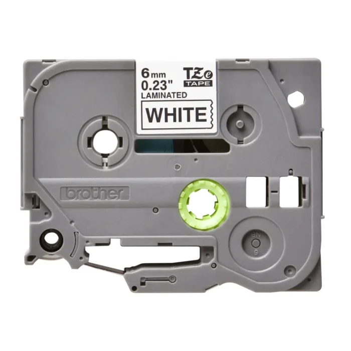 BROTHER เทปพิมพ์อักษรสีดำ พื้นขาว ขนาด 6 มม. TZE-211