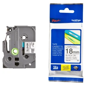 BROTHER เทปพิมพ์อักษรสีดำ พื้นขาว ขนาด 18 มม. TZE-241