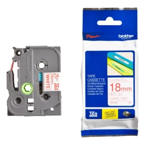 BROTHER เทปพิมพ์อักษรสีแดง พื้นขาว ขนาด 18 มม. TZE-242