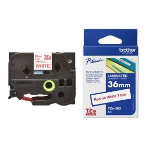 BROTHER เทปพิมพ์อักษรสีแดง พื้นขาว ขนาด 36 มม. TZE-262