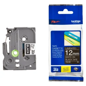 BROTHER เทปพิมพ์อักษรสีดำ พื้นขาว ขนาด 12 มม. TZE-335