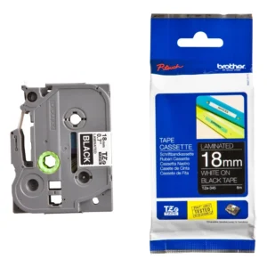 BROTHER เทปพิมพ์อักษรสีขาว พื้นดำ ขนาด 18 มม. TZE-345