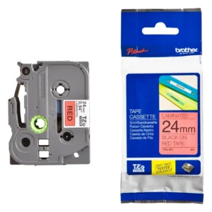 BROTHER เทปพิมพ์อักษรสีดำ พื้นแดง ขนาด 24 มม. TZE-451