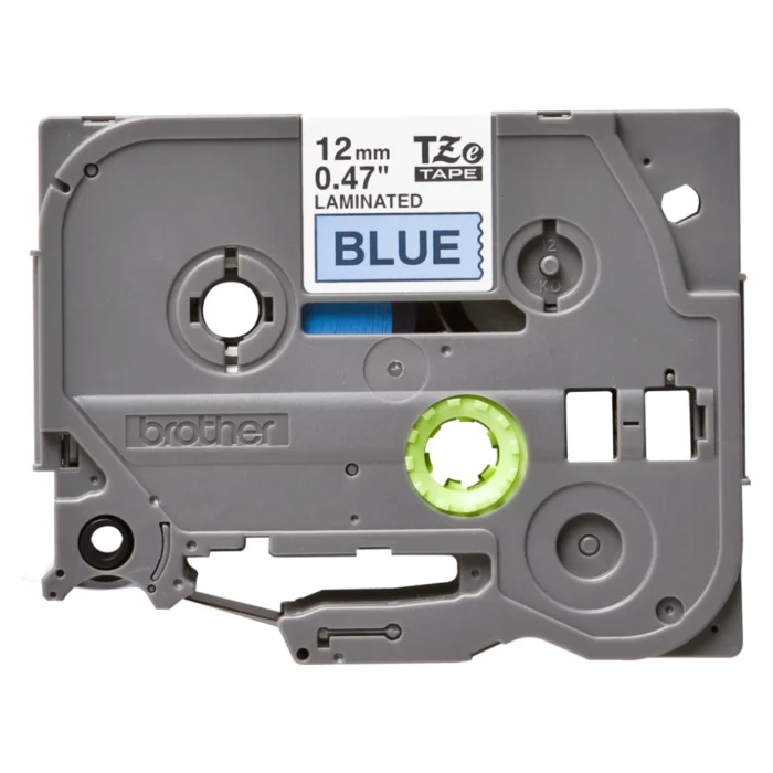 BROTHER เทปพิมพ์อักษรสีดำ พื้นน้ำเงิน ขนาด 12 มม. TZE-531