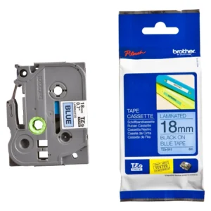 BROTHER เทปพิมพ์อักษรสีดำ พื้นน้ำเงิน ขนาด 18 มม. TZE-541
