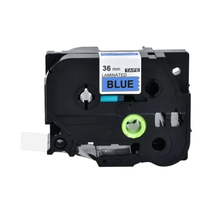 BROTHER เทปพิมพ์อักษรสีดำ พื้นน้ำเงิน ขนาด 36 มม. TZE-561