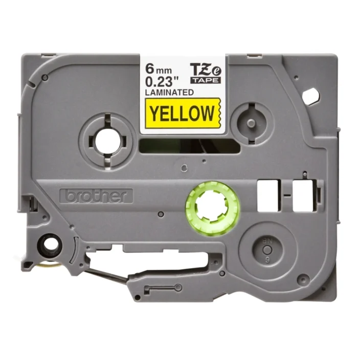BROTHER เทปพิมพ์อักษรสีดำ พื้นเหลือง ขนาด 6 มม. TZE-611