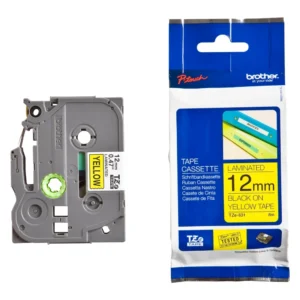 BROTHER เทปพิมพ์อักษรสีดำ พื้นเหลือง ขนาด 12 มม. TZE-631