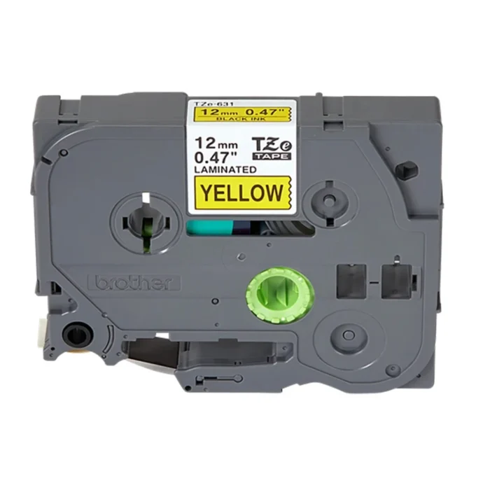 BROTHER เทปพิมพ์อักษรสีดำ พื้นเหลือง ขนาด 12 มม. TZE-631