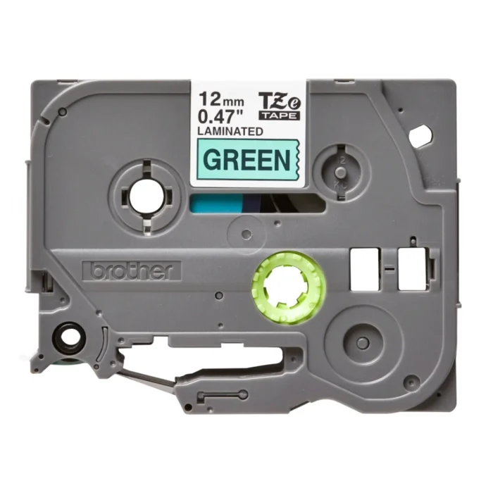 BROTHER เทปพิมพ์อักษรสีดำ พื้นเขียว ขนาด 12 มม. TZE-731