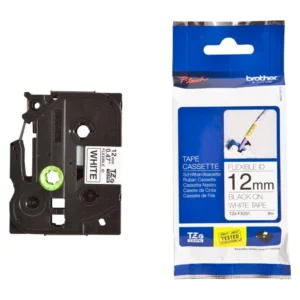 BROTHER เทปพิมพ์อักษรสีดำ พื้นขาว ขนาด 12 มม. TZE-FX231 (ชนิดยืดหยุ่นสูง)