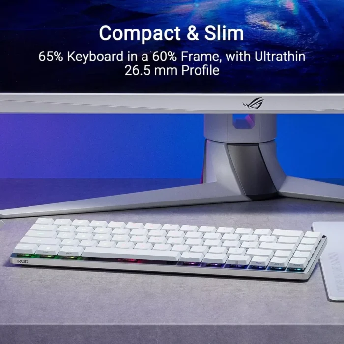 คีย์บอร์ดไร้สาย สีขาว ภาษาอังกฤษ ASUS M603 Falchion Low Profile RXBlue Keyboard (พิมพ์แล้วมีเสียงคลิก และได้แรงต้าน 2 จังหวะ)