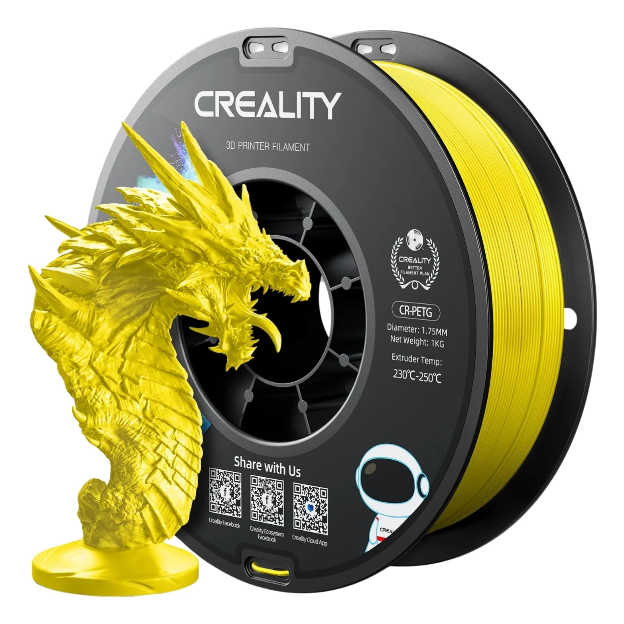 CR-PETG-Filament-Yellow-1.75mm-1KG-01 เส้นพลาสติก 3D สีเหลือง Creality CR-PETG Filament Yellow 1.75mm 1KG