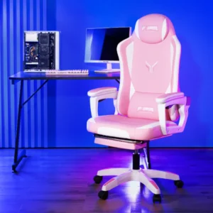 gaming-chair-e4936-pw-1 เก้าอี้เกมมิ่ง Deli รุ่น E4936-PW (สีชมพูสลับขาว)