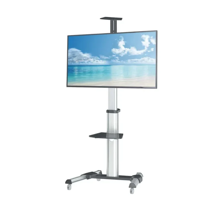 height-adjust-tv-cart-mht-461245-2 ขาตั้งทีวีอะลูมิเนียมหมุนจอได้ ปรับสูง-ต่ำ พร้อมล้อ AluPro Pivot Stand
