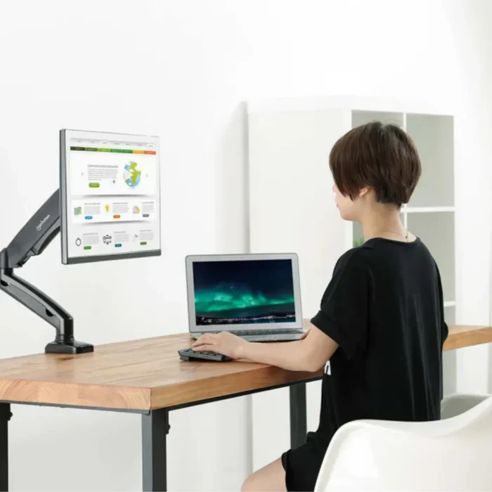 single-desk-mount-mht-462495-4 ขาแขวนจอคอมแก๊สสปริง แขนคู่ปรับอิสระ สำหรับจอ 17 - 32 นิ้ว
