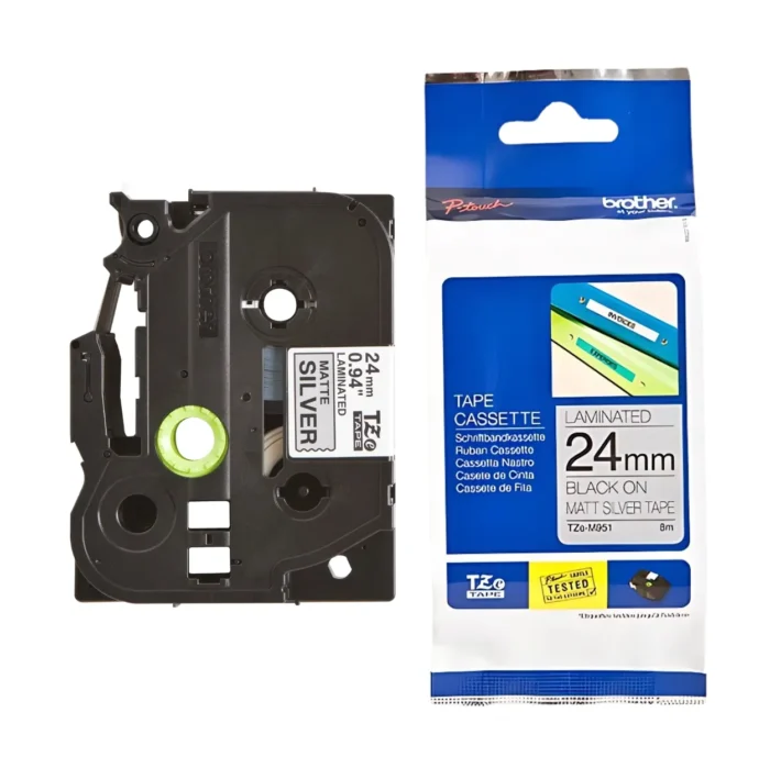 BROTHER เทปพิมพ์อักษรสีดำ พื้นเงิน ขนาด 24 มม. TZE-M951