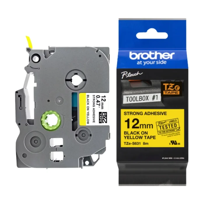 BROTHER เทปพิมพ์อักษรสีดำ พื้นเหลือง ขนาด 12 มม. TZE-S631 (ชนิดติดแน่นพิเศษ)