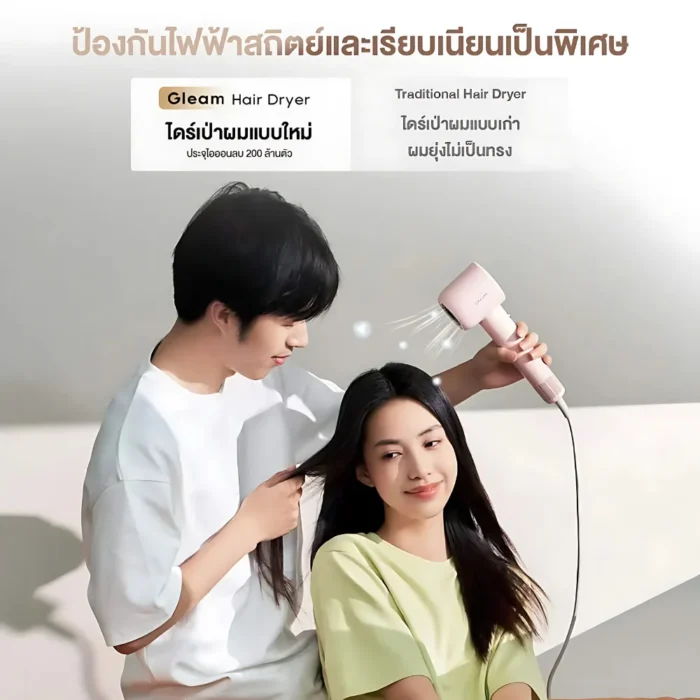 dreame-hair-gleam-hair-dryer-pink-2 Dreame Hair Gleam (Hair Dryer) Pink ไดร์เป่าผมความเร็วสูง มอเตอร์ 110,000 RPM ไอออนลบ 200 ล้าน NTC สีชมพู