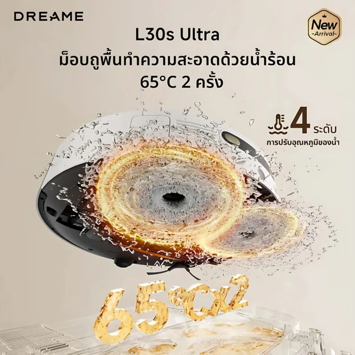 Dreamebot L30S Ultra หุ่นยนต์ดูดฝุ่นถูพื้นอัจฉริยะ แท่น All-in-One ซักผ้าด้วยน้ำร้อน 65°C 11,000Pa แปรง Tricut สีขาว