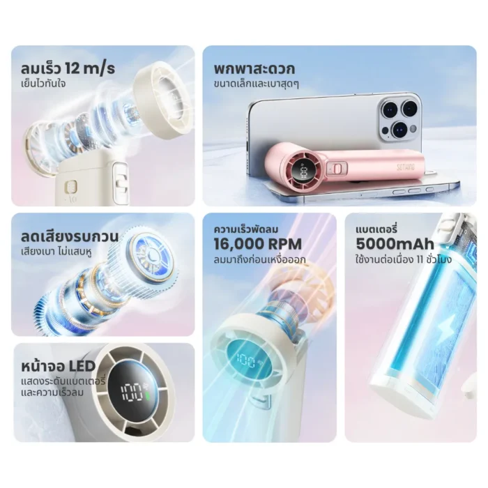 SOTHING Engine Slim High Speed Handheld Fan พัดลมมือถือแรงสูง ปรับ 100 ระดับ ลมแรง 12m/s จอ LED สีชมพู