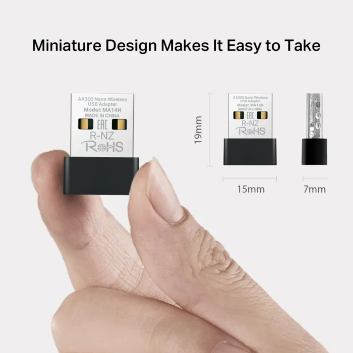 Mercusys USB AX300 Nano Adapter 04 USB Wi-Fi 6 Mercusys MA14N ขนาดเล็ก Nano (19mm x 15mm x 7mm)