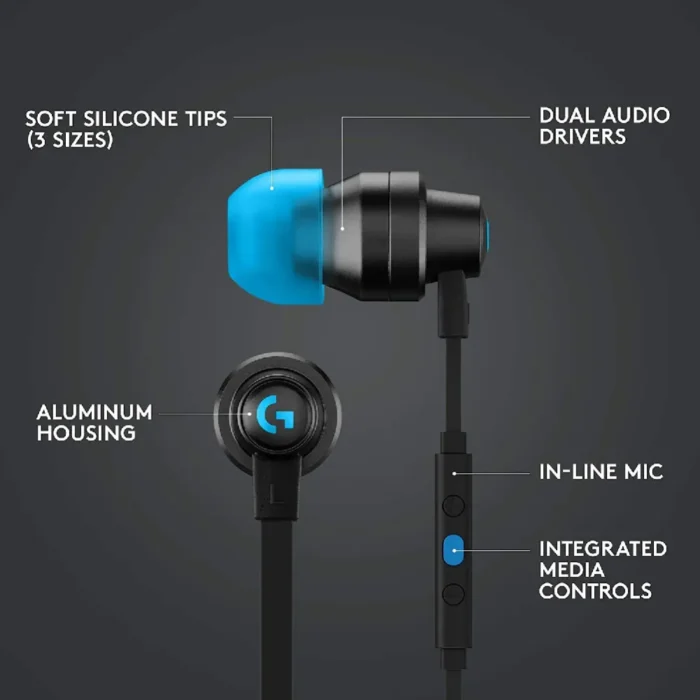 Logitech G333 Buffy Gaming Earphones หูฟังอินเอียร์เกมมิ่ง ไมค์ในสาย 3.5mm + USB-C สีดำ